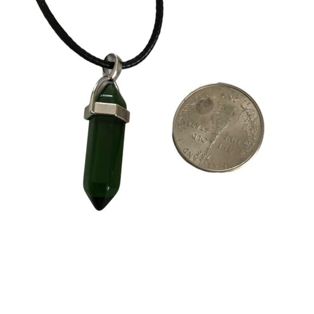 PROTECTION HEALING Stone PENDENT GREEN BLACK FABRIC CHAIN NECKLACE